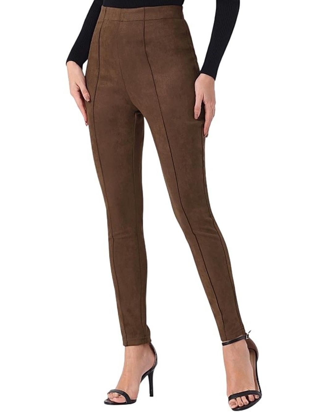 Andrew Marc - Brown Faux Suede High-Waist Skinny Pants